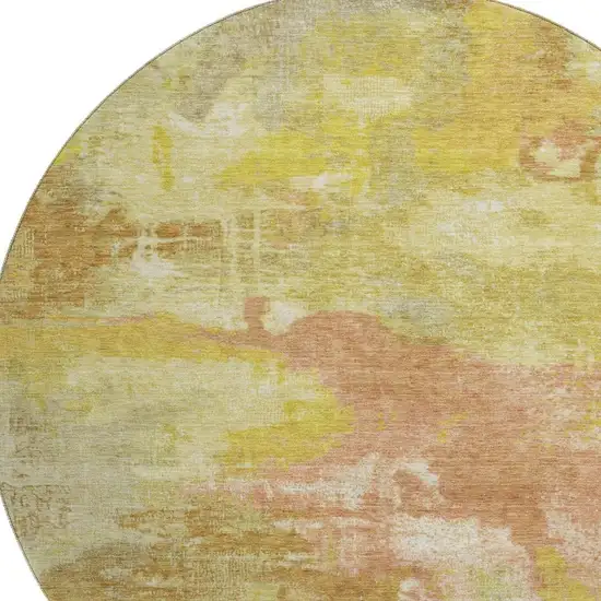 8' Artichoke Green Gold And Copper Abstract Washable Round Rug With UV Protection Photo 2