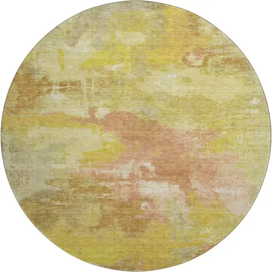 8' Artichoke Green Gold And Copper Abstract Washable Round Rug With UV Protection Photo 1