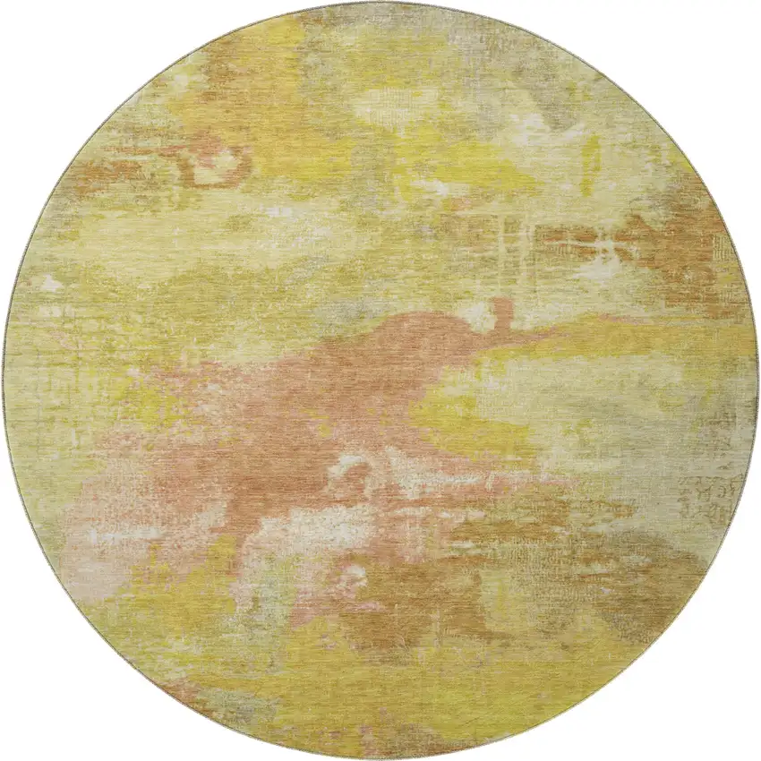 8' Artichoke Green Gold And Copper Abstract Washable Round Rug With UV Protection Photo 3