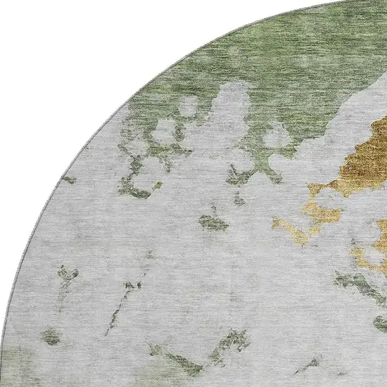 8' Artichoke Green Gold And Ivory Abstract Washable Round Rug With UV Protection Photo 3