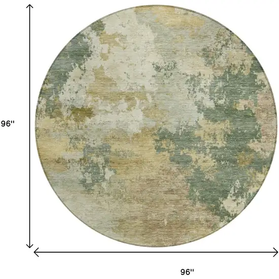 8' Artichoke Green Gold And Ivory Round Abstract Washable Indoor Outdoor Area Rug Photo 9