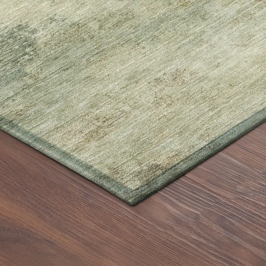 8' Artichoke Green Gold And Ivory Round Abstract Washable Indoor Outdoor Area Rug Photo 7