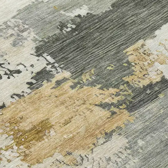 8' Artichoke Green Gold And Ivory Round Abstract Washable Indoor Outdoor Area Rug Photo 9