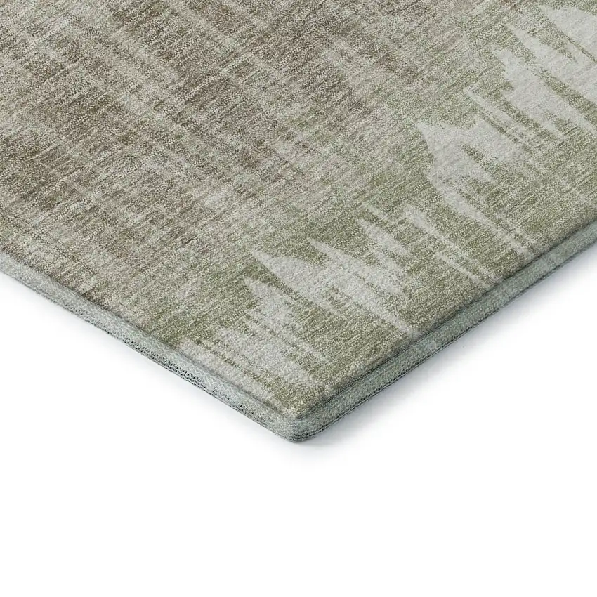 8' Artichoke Green Gold And Ivory Striped Washable Round Rug With UV Protection Photo 7