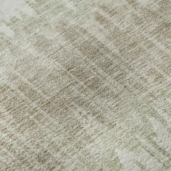 8' Artichoke Green Gold And Ivory Striped Washable Round Rug With UV Protection Photo 9