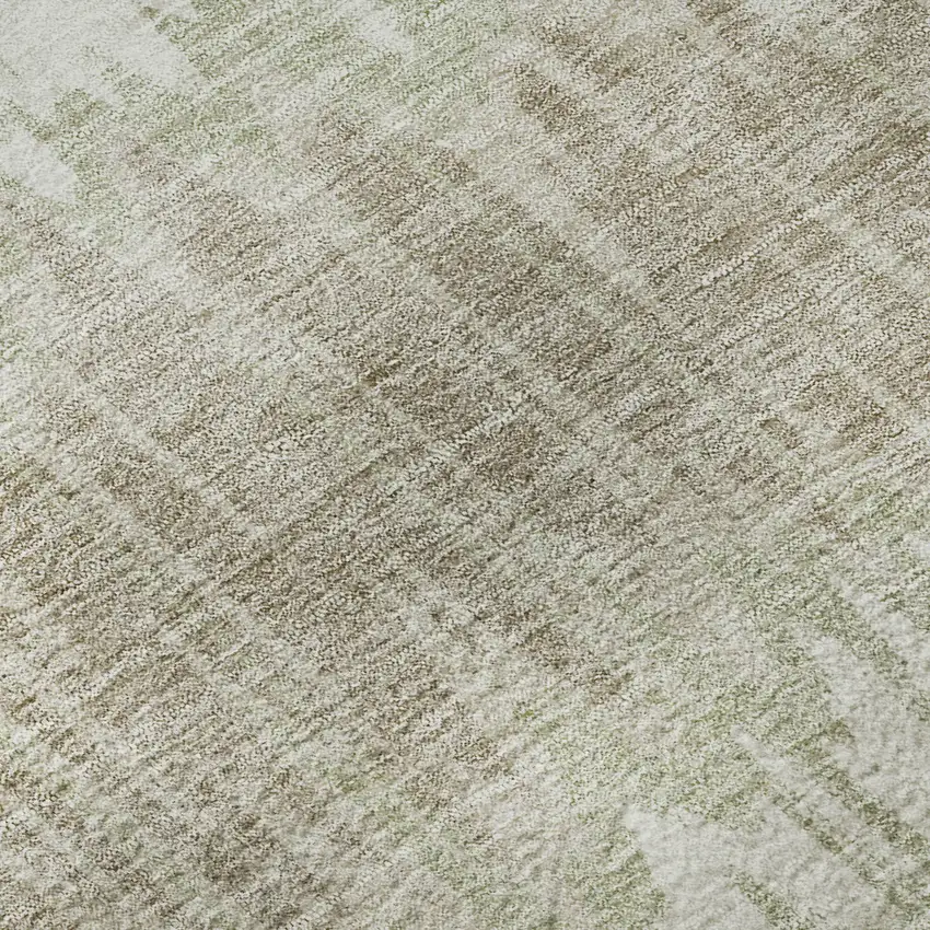 8' Artichoke Green Gold And Ivory Striped Washable Round Rug With UV Protection Photo 9