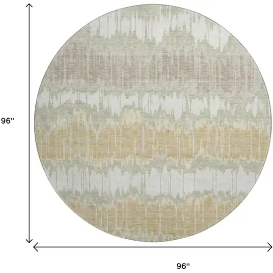 8' Artichoke Green Gold And Ivory Striped Washable Round Rug With UV Protection Photo 3