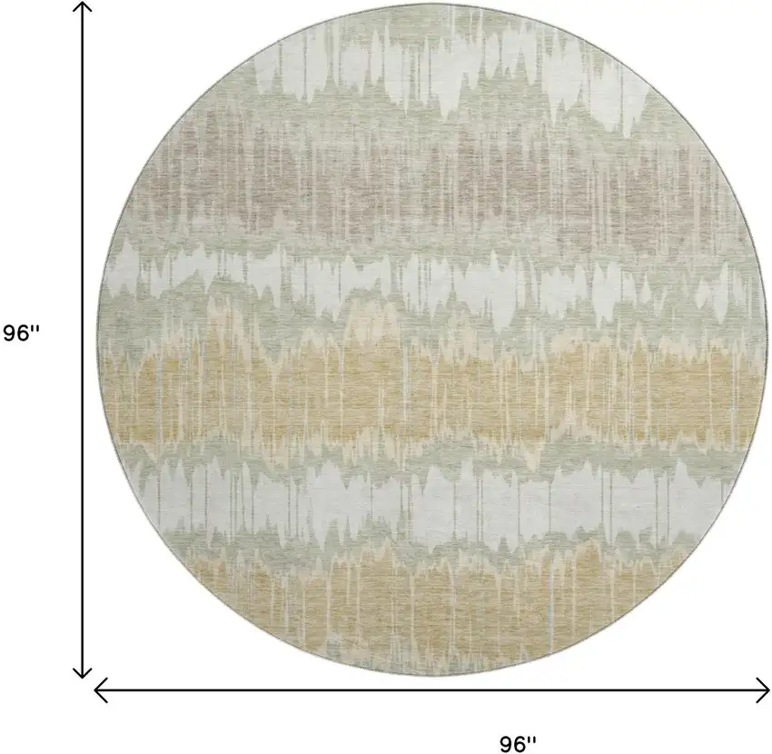 8' Artichoke Green Gold And Ivory Striped Washable Round Rug With UV Protection Photo 3