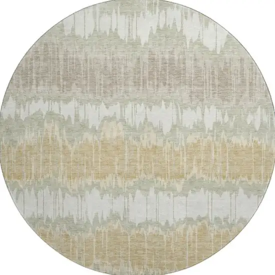 8' Artichoke Green Gold And Ivory Striped Washable Round Rug With UV Protection Photo 4