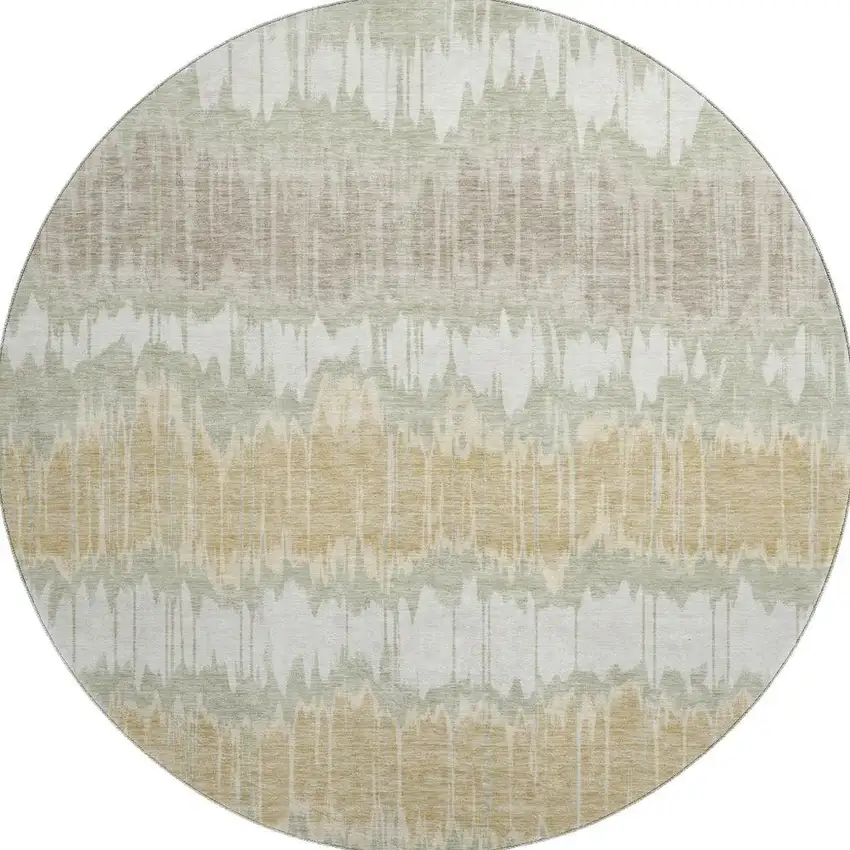 8' Artichoke Green Gold And Ivory Striped Washable Round Rug With UV Protection Photo 4