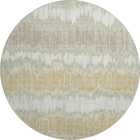 8' Artichoke Green Gold And Ivory Striped Washable Round Rug With UV Protection Photo 2