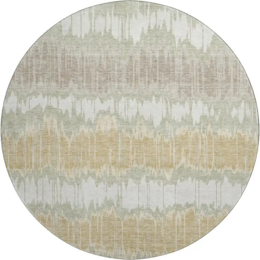 8' Artichoke Green Gold And Ivory Striped Washable Round Rug With UV Protection Photo 2