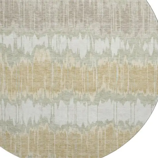 8' Artichoke Green Gold And Ivory Striped Washable Round Rug With UV Protection Photo 3