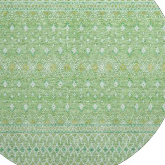 8' Artichoke Green Gold And Ivory Tribal Washable Round Rug With UV Protection Photo 4
