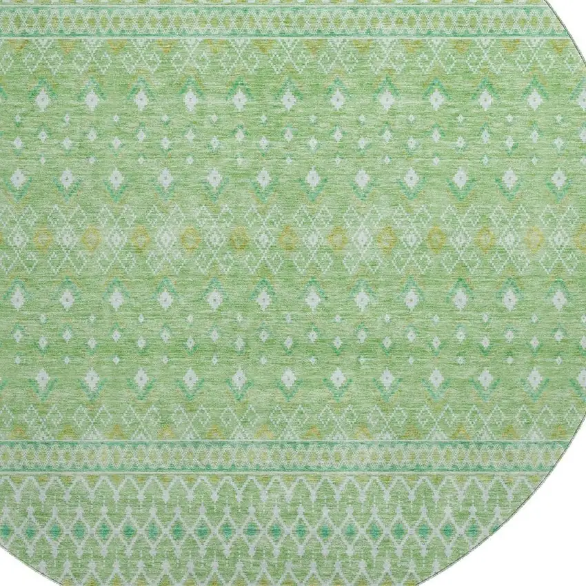 8' Artichoke Green Gold And Ivory Tribal Washable Round Rug With UV Protection Photo 4
