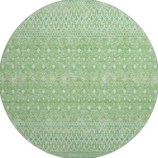 8' Artichoke Green Gold And Ivory Tribal Washable Round Rug With UV Protection Photo 3