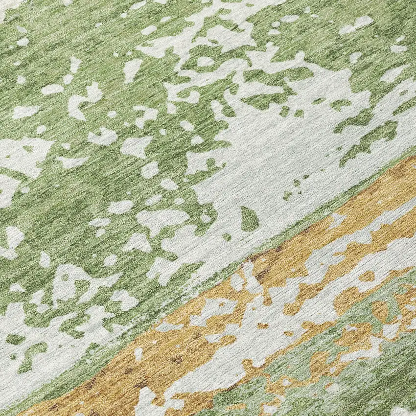 8' Artichoke Green Gold And Pewter Round Striped Washable Indoor Outdoor Area Rug Photo 8