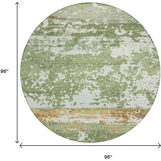 8' Artichoke Green Gold And Pewter Round Striped Washable Indoor Outdoor Area Rug Photo 9