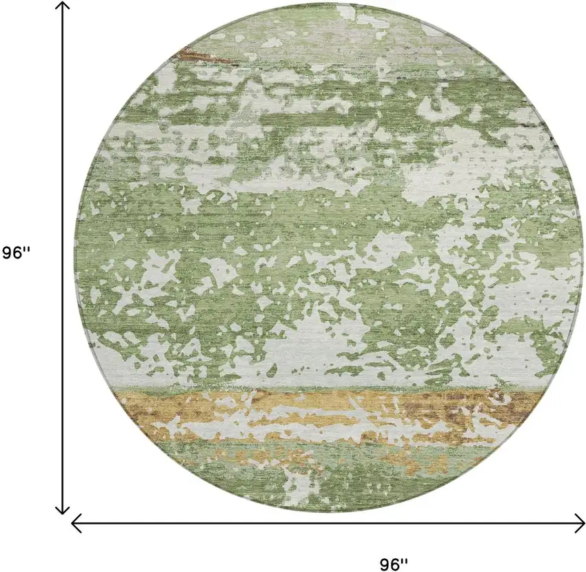 8' Artichoke Green Gold And Pewter Round Striped Washable Indoor Outdoor Area Rug Photo 9