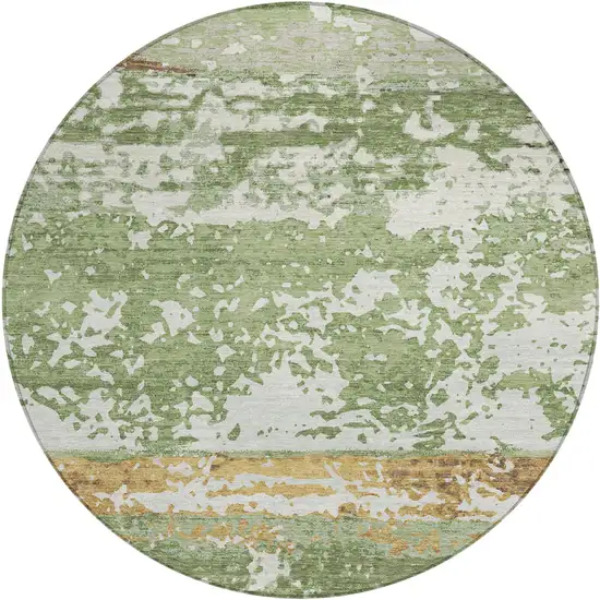 8' Artichoke Green Gold And Pewter Round Striped Washable Indoor Outdoor Area Rug Photo 1