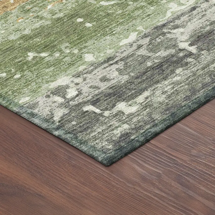 8' Artichoke Green Gold And Pewter Round Striped Washable Indoor Outdoor Area Rug Photo 7