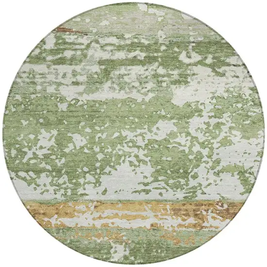 8' Artichoke Green Gold And Pewter Round Striped Washable Indoor Outdoor Area Rug Photo 2
