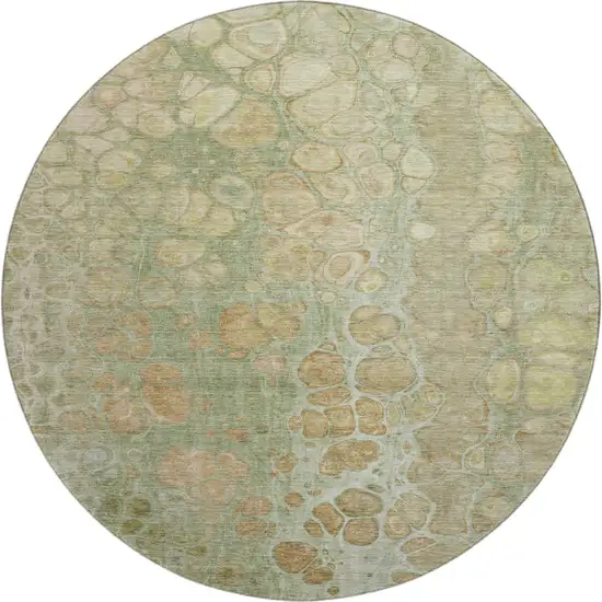 8' Artichoke Green Gray And Beige Abstract Washable Round Rug With UV Protection Photo 1