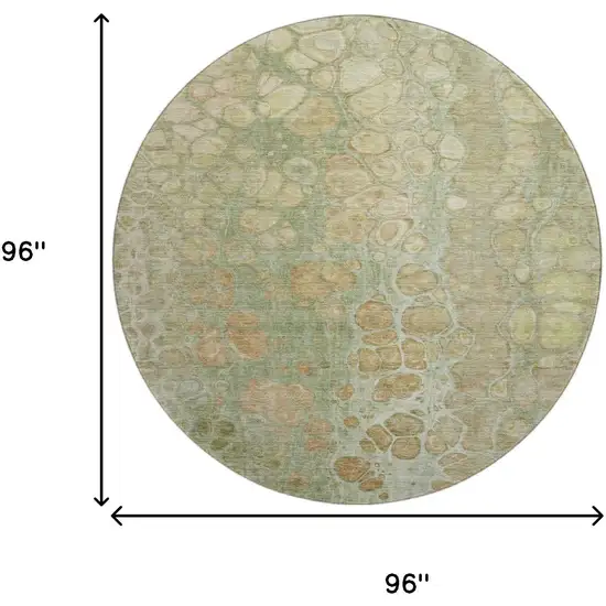 8' Artichoke Green Gray And Beige Abstract Washable Round Rug With UV Protection Photo 9
