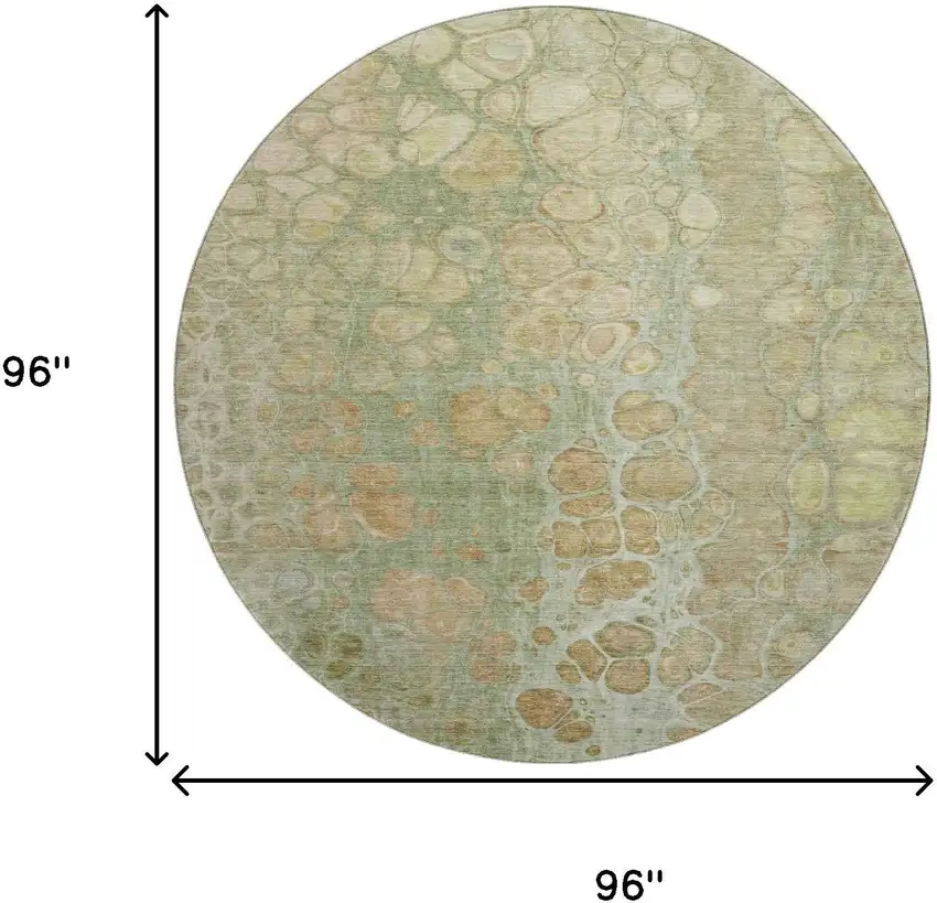 8' Artichoke Green Gray And Beige Abstract Washable Round Rug With UV Protection Photo 9