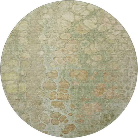 8' Artichoke Green Gray And Beige Abstract Washable Round Rug With UV Protection Photo 3