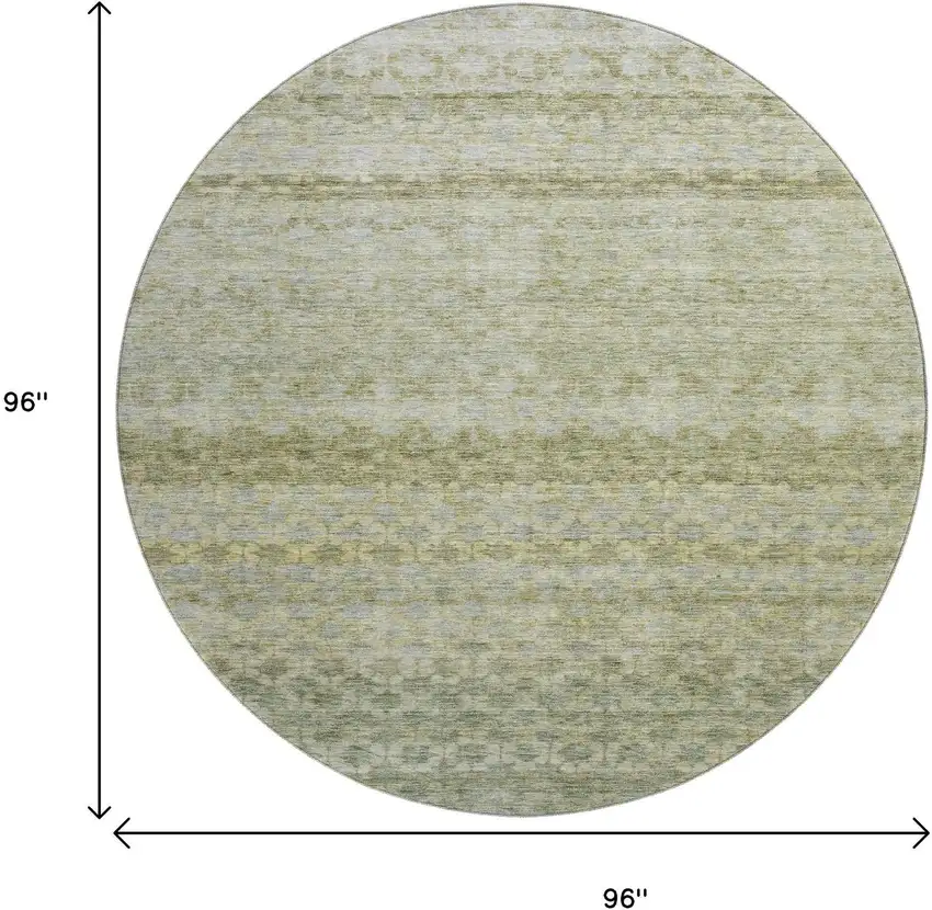 8' Artichoke Green Gray And Beige Striped Washable Round Rug With UV Protection Photo 9