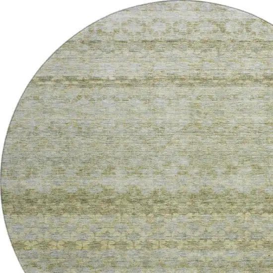 8' Artichoke Green Gray And Beige Striped Washable Round Rug With UV Protection Photo 2