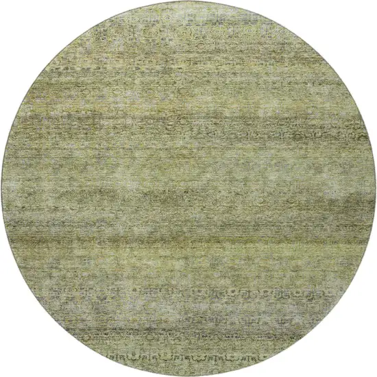8' Artichoke Green Gray And Beige Striped Washable Round Rug With UV Protection Photo 3