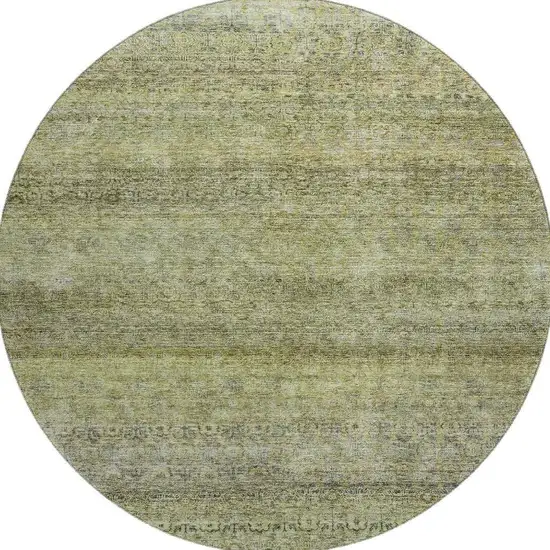 8' Artichoke Green Gray And Beige Striped Washable Round Rug With UV Protection Photo 2