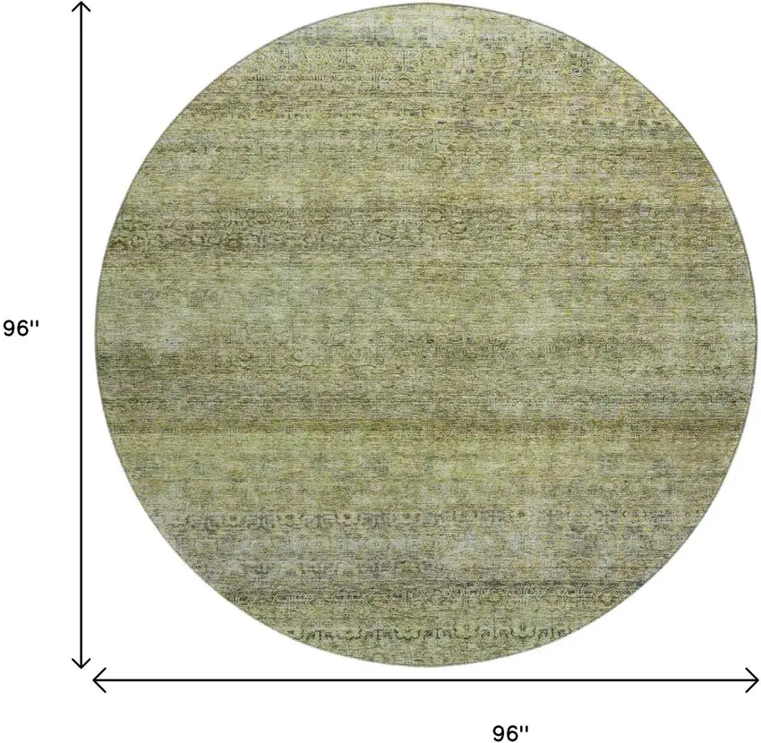 8' Artichoke Green Gray And Beige Striped Washable Round Rug With UV Protection Photo 9