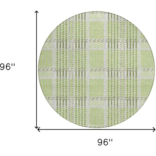 8' Artichoke Green Gray And Brown Round Plaid Washable Indoor Outdoor Area Rug Photo 3