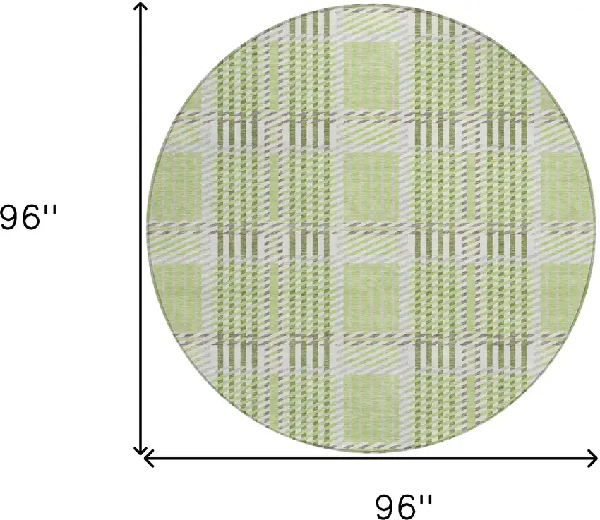 8' Artichoke Green Gray And Brown Round Plaid Washable Indoor Outdoor Area Rug Photo 3