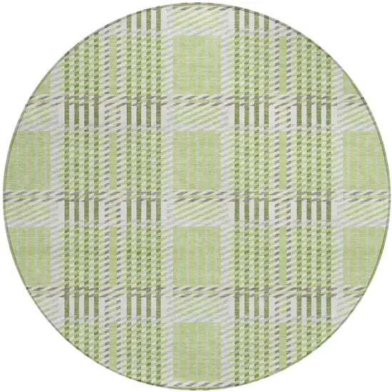 8' Artichoke Green Gray And Brown Round Plaid Washable Indoor Outdoor Area Rug Photo 2