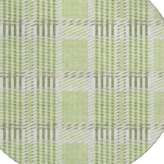8' Artichoke Green Gray And Brown Round Plaid Washable Indoor Outdoor Area Rug Photo 4