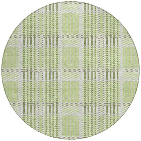 8' Artichoke Green Gray And Brown Round Plaid Washable Indoor Outdoor Area Rug Photo 6