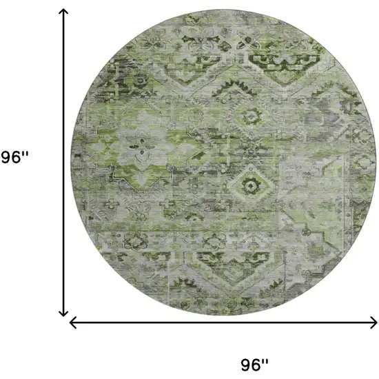 8' Artichoke Green Gray And Charcoal Floral Washable Round Rug With UV Protection Photo 8