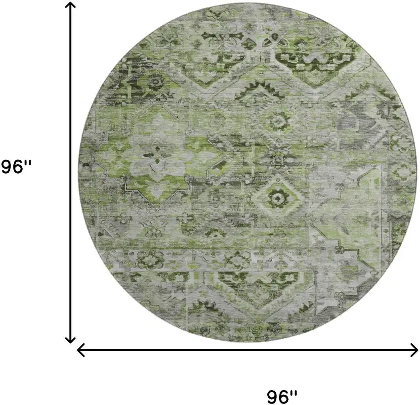 8' Artichoke Green Gray And Charcoal Floral Washable Round Rug With UV Protection Photo 8