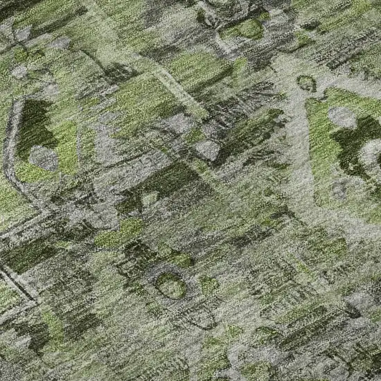 8' Artichoke Green Gray And Charcoal Floral Washable Round Rug With UV Protection Photo 7