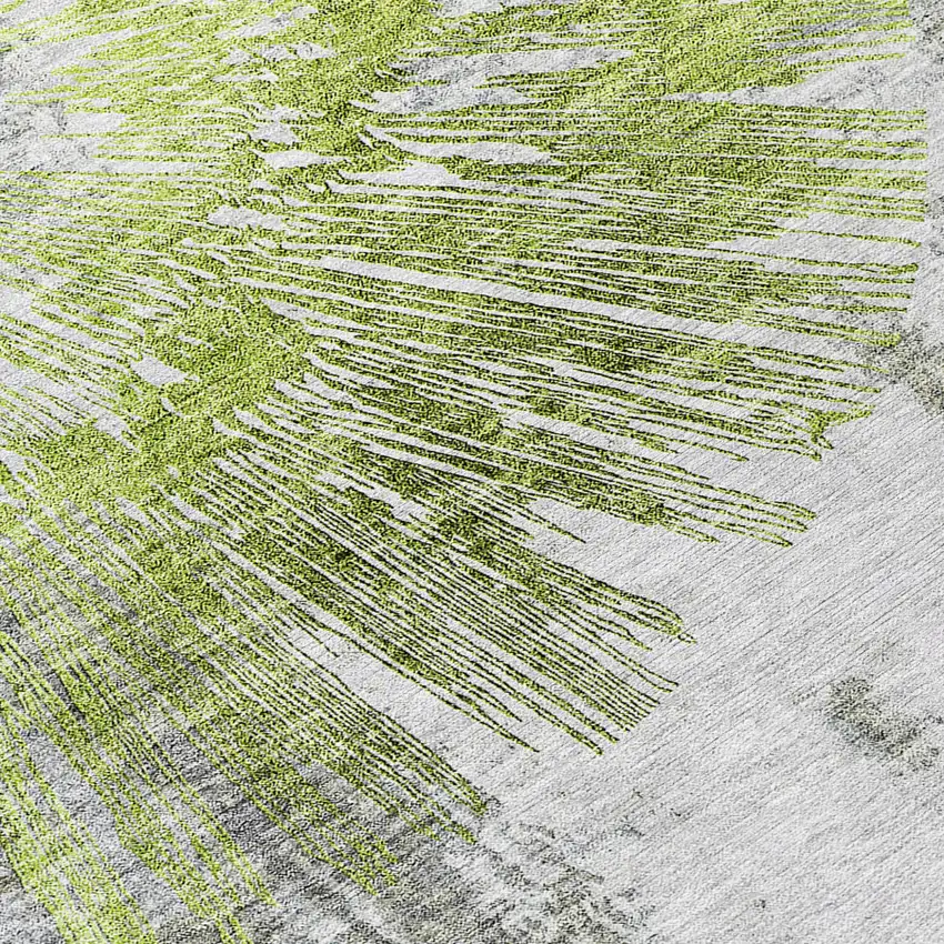 8' Artichoke Green Gray And Charcoal Round Abstract Washable Indoor Outdoor Area Rug Photo 8