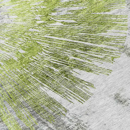 8' Artichoke Green Gray And Charcoal Round Abstract Washable Indoor Outdoor Area Rug Photo 8
