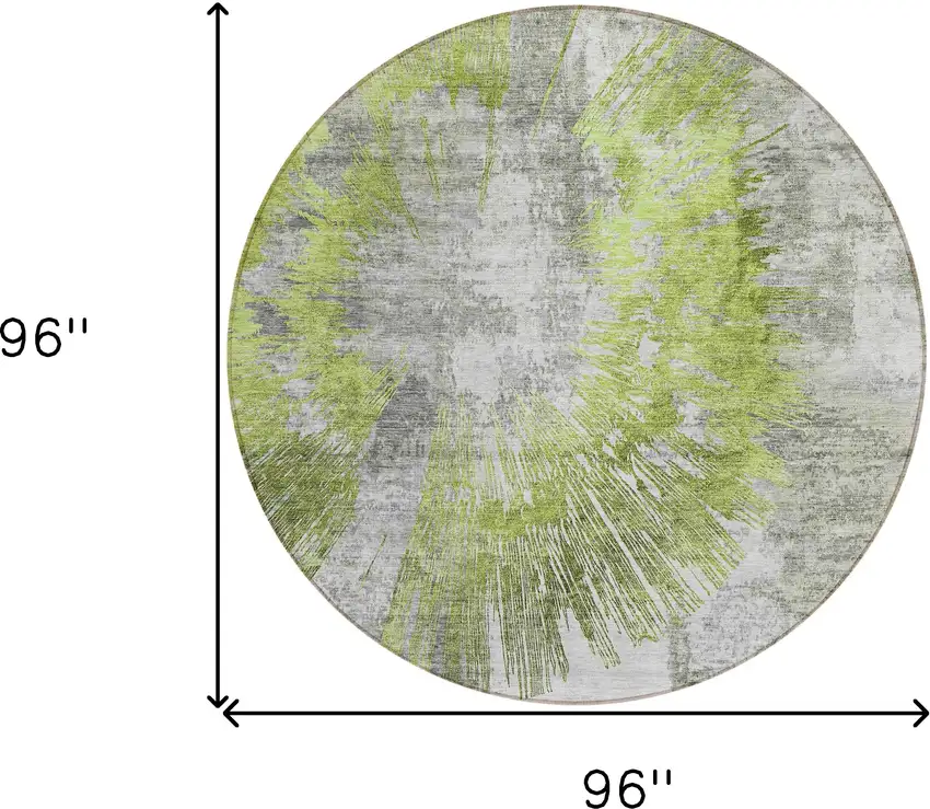 8' Artichoke Green Gray And Charcoal Round Abstract Washable Indoor Outdoor Area Rug Photo 7