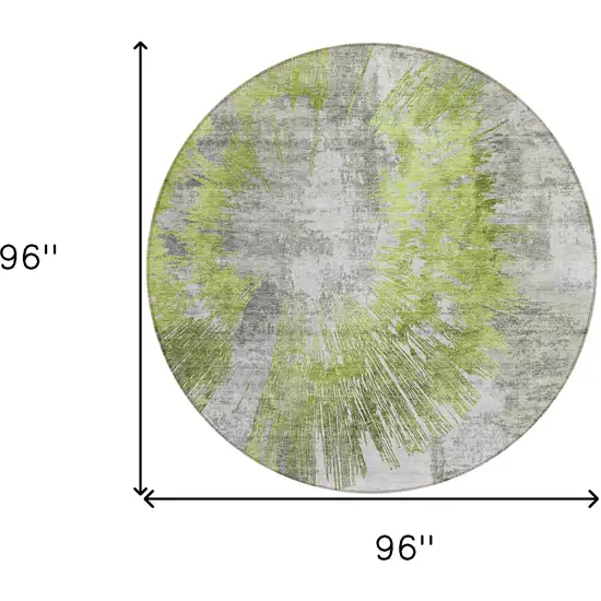 8' Artichoke Green Gray And Charcoal Round Abstract Washable Indoor Outdoor Area Rug Photo 7