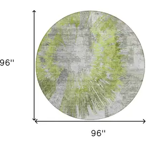 Photo of 8' Artichoke Green Gray And Charcoal Round Abstract Washable Indoor Outdoor Area Rug