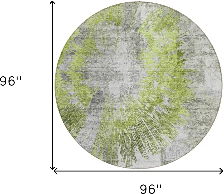 8' Artichoke Green Gray And Charcoal Round Abstract Washable Indoor Outdoor Area Rug Photo 7