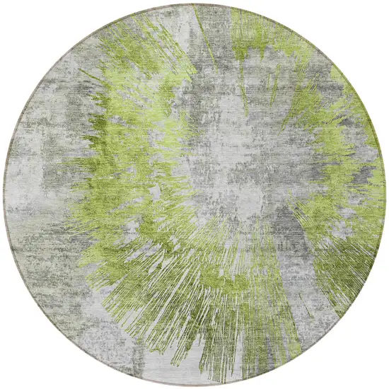 8' Artichoke Green Gray And Charcoal Round Abstract Washable Indoor Outdoor Area Rug Photo 4